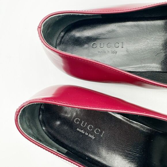 GUCCI Kira Horsebit Red Loafer Size 38.5 Glossy Patent Leather Slip On Flats - Picture 9 of 12